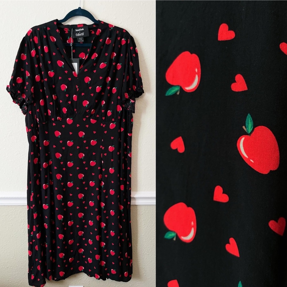 ModCloth x Collectif Gwendolyn Love Apples Tea Length Dress Teacher Valentine
